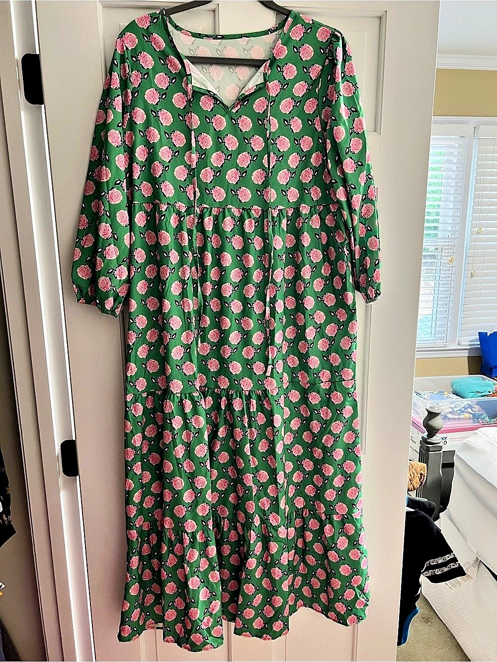 Floral Maxi Dress in Green & Pink Size Small